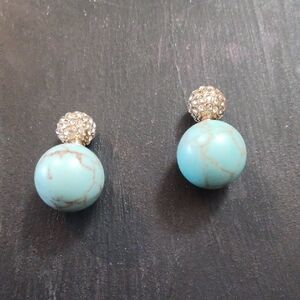 Gold and Blue Sparkling Earrings with Double-Sided Design